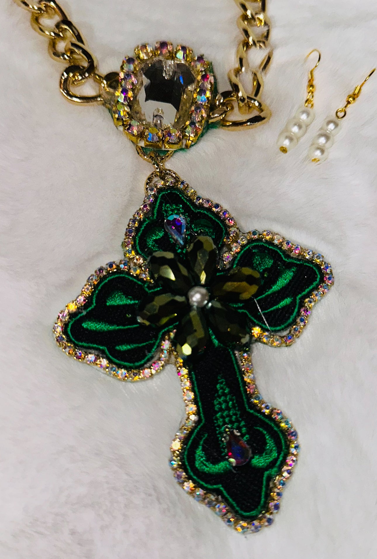 Embroidery Cross Necklace Set