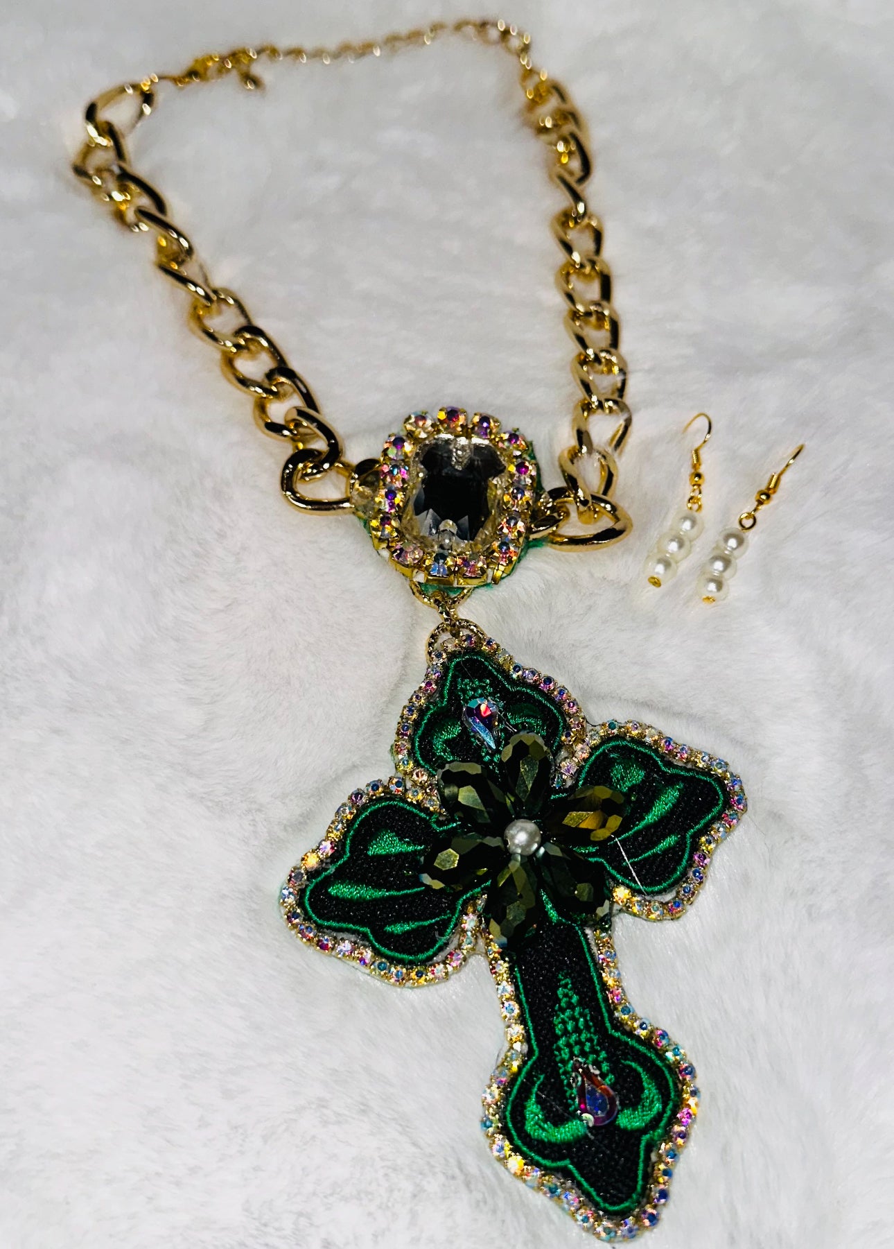Embroidery Cross Necklace Set