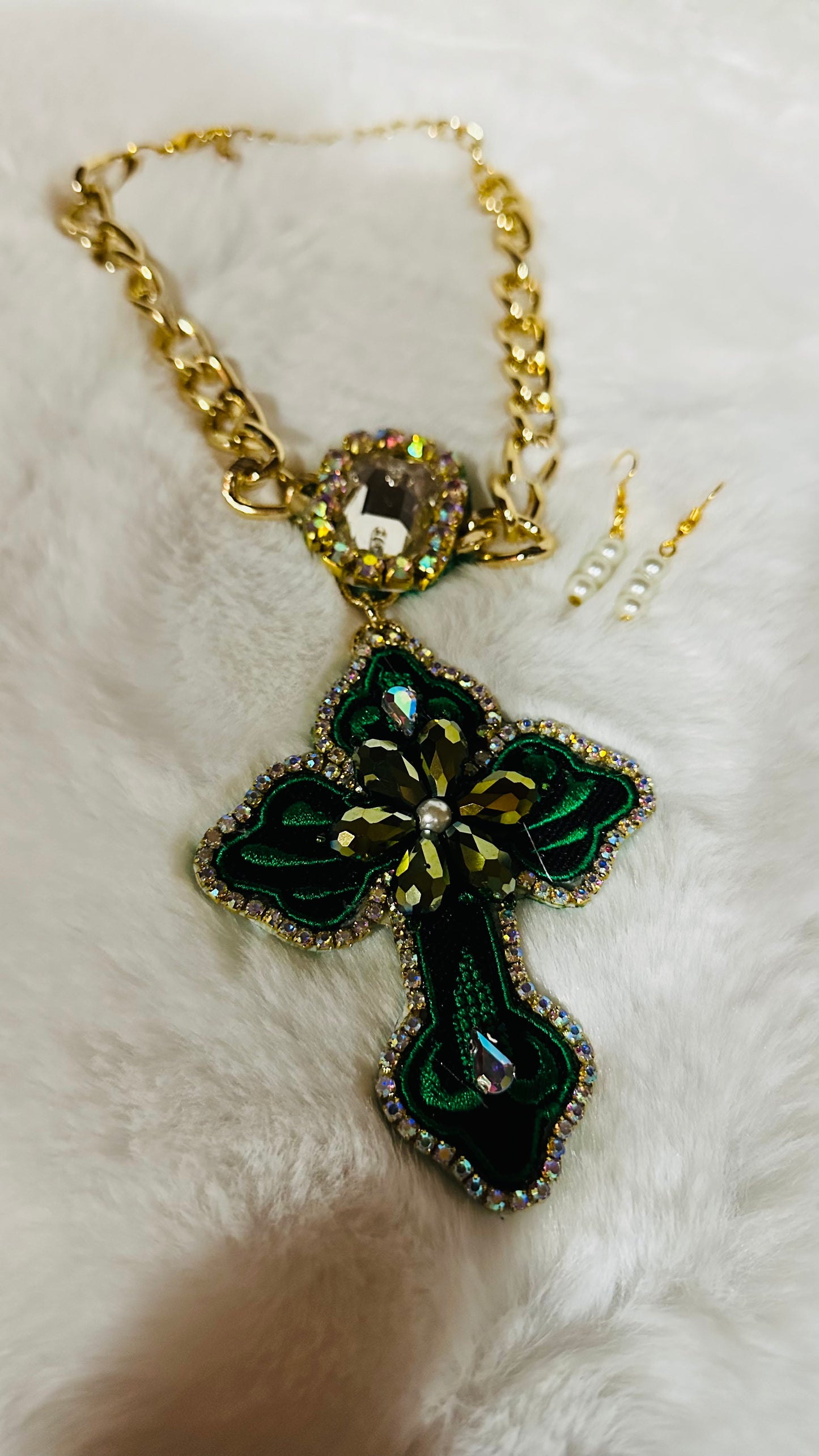 Embroidery Cross Necklace Set