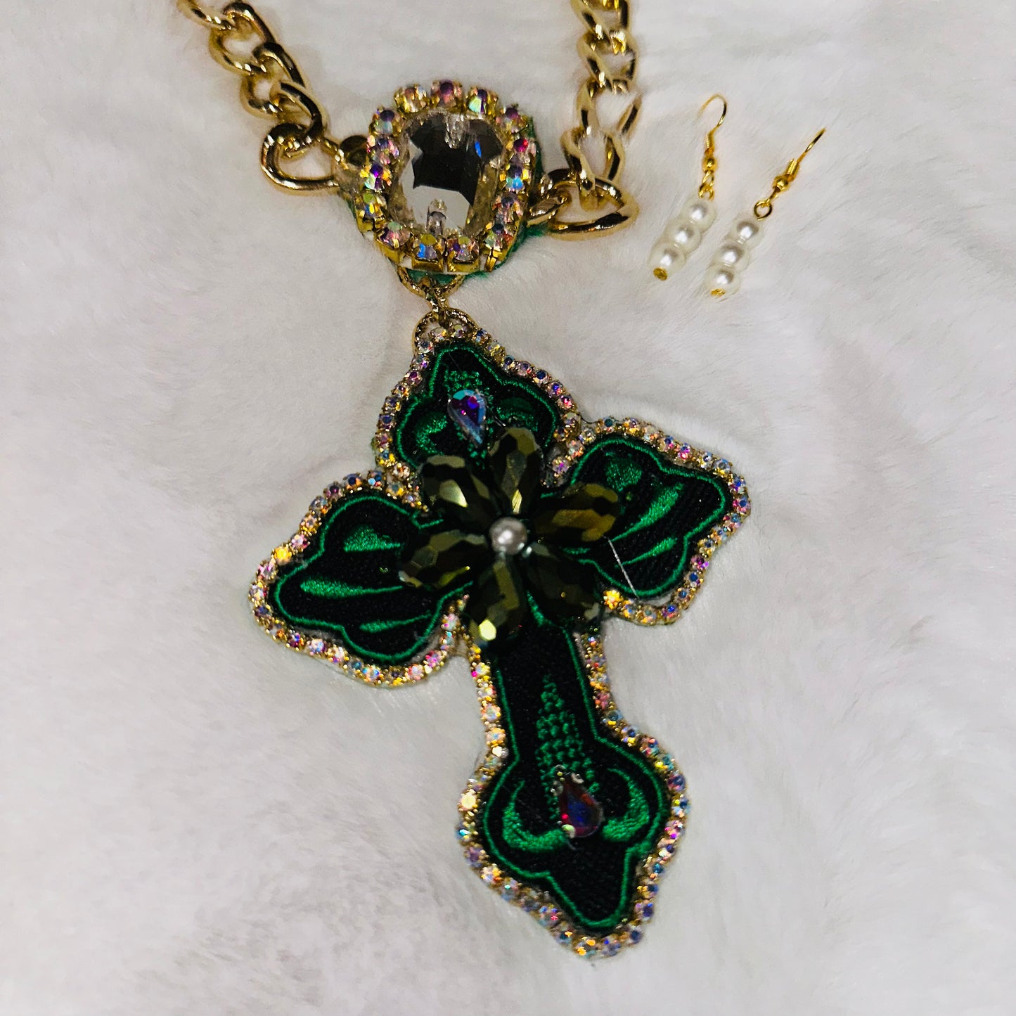 Embroidery Cross Necklace Set