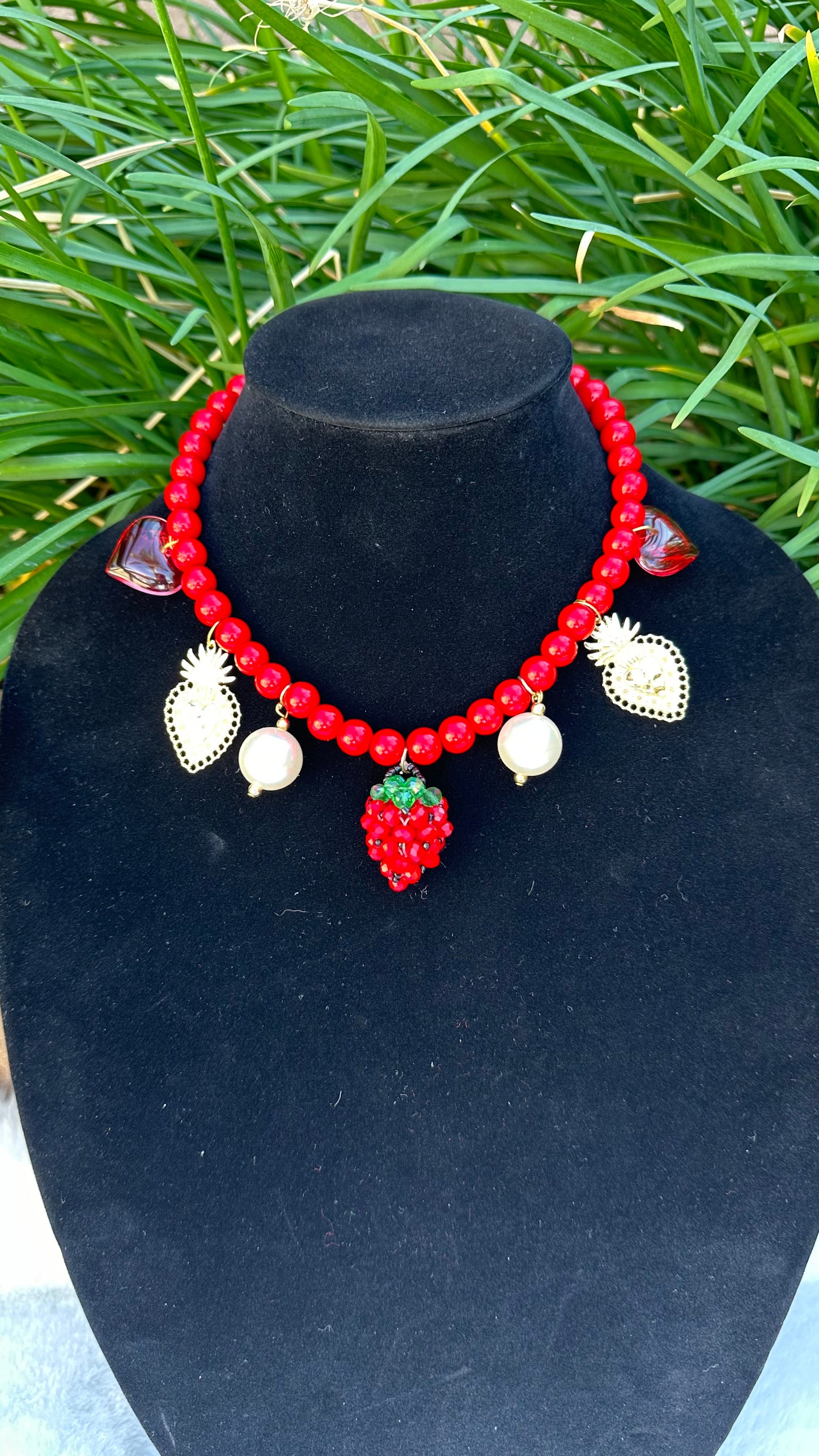 Strawberry w/ gold heart necklace