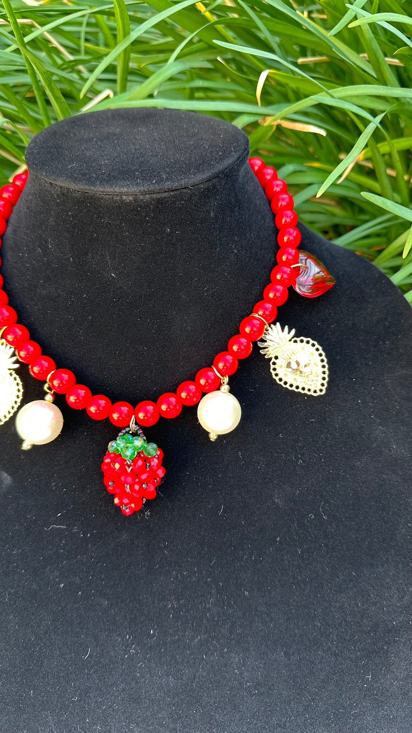 Strawberry w/ gold heart necklace