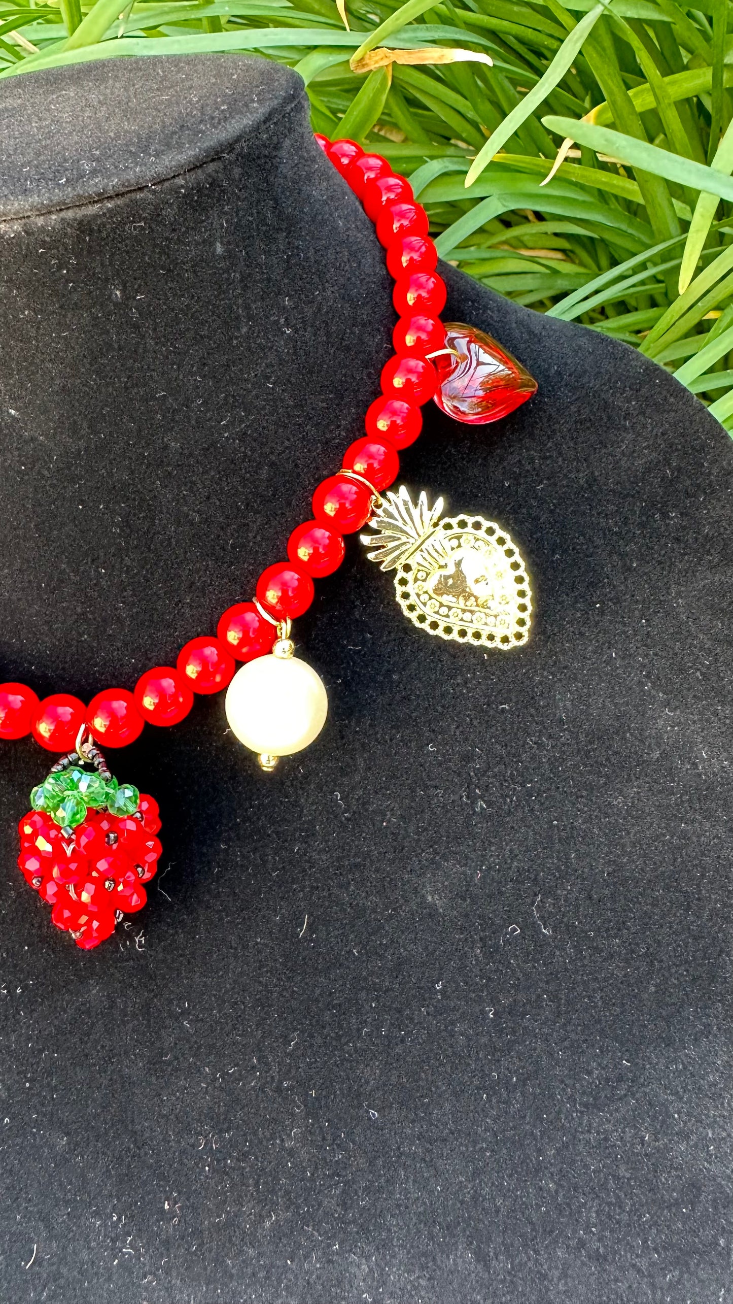 Strawberry w/ gold heart necklace