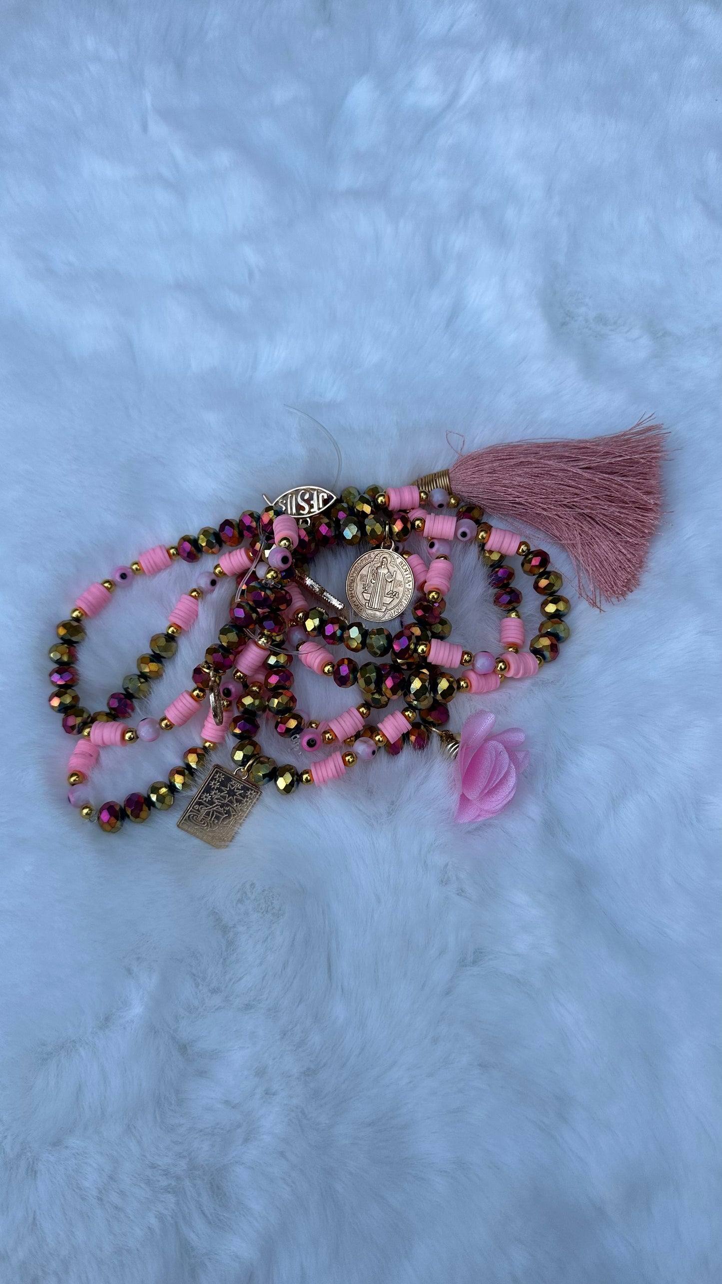 Pink Eye Evil Semanario Bracelet Set