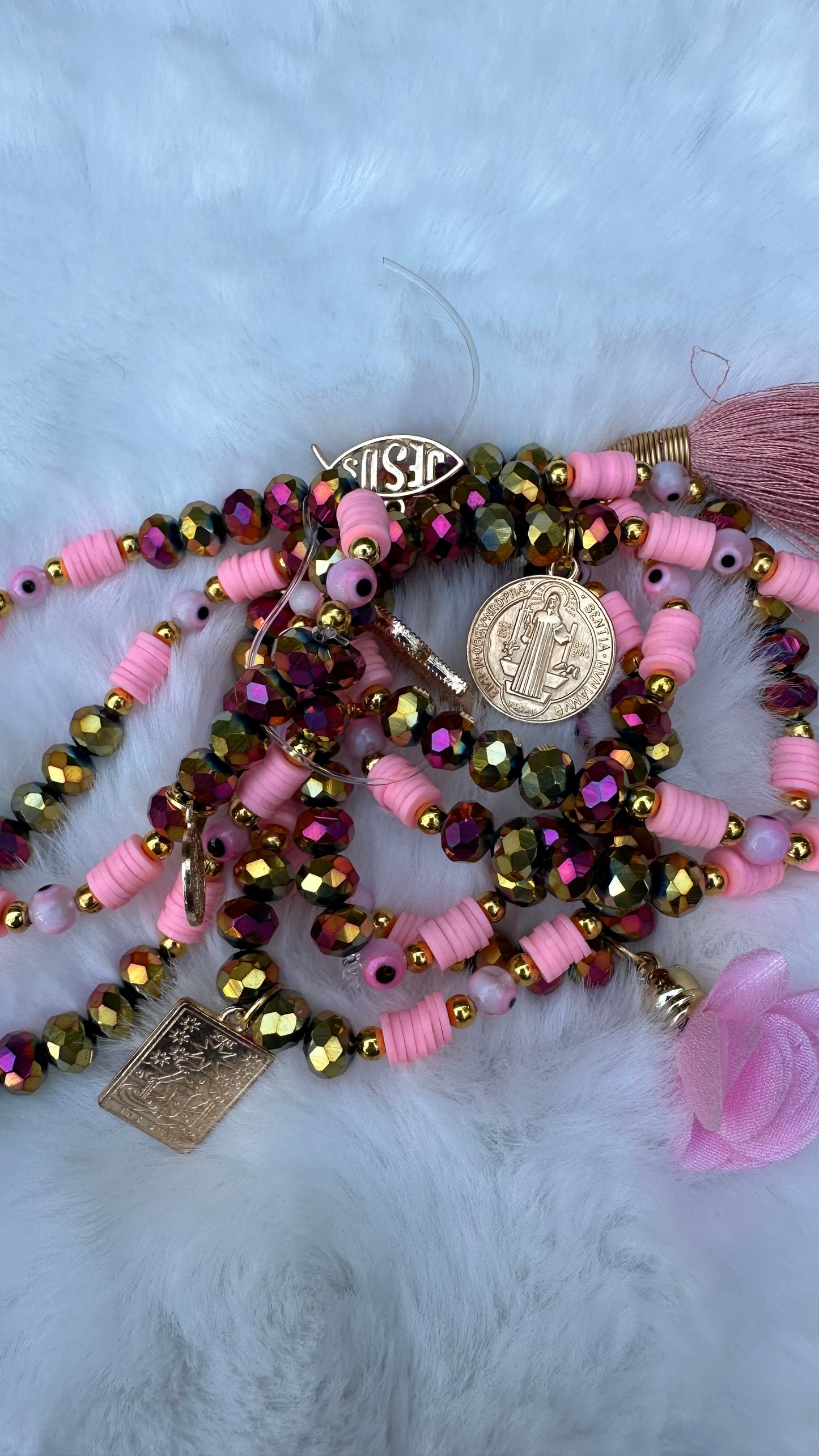 Pink Eye Evil Semanario Bracelet Set