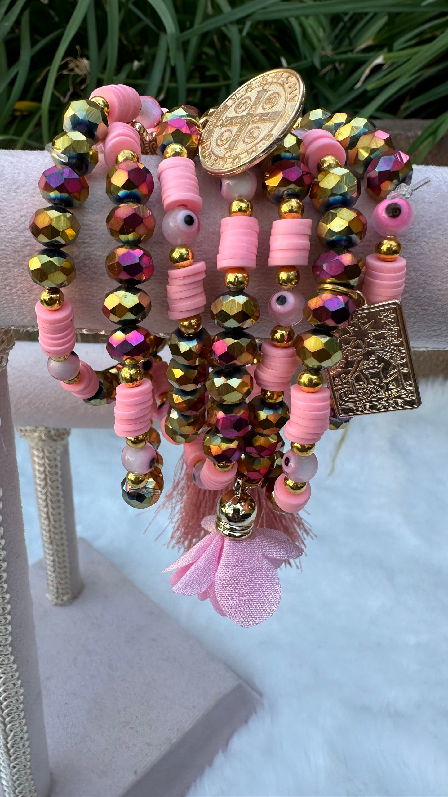 Pink Eye Evil Semanario Bracelet Set