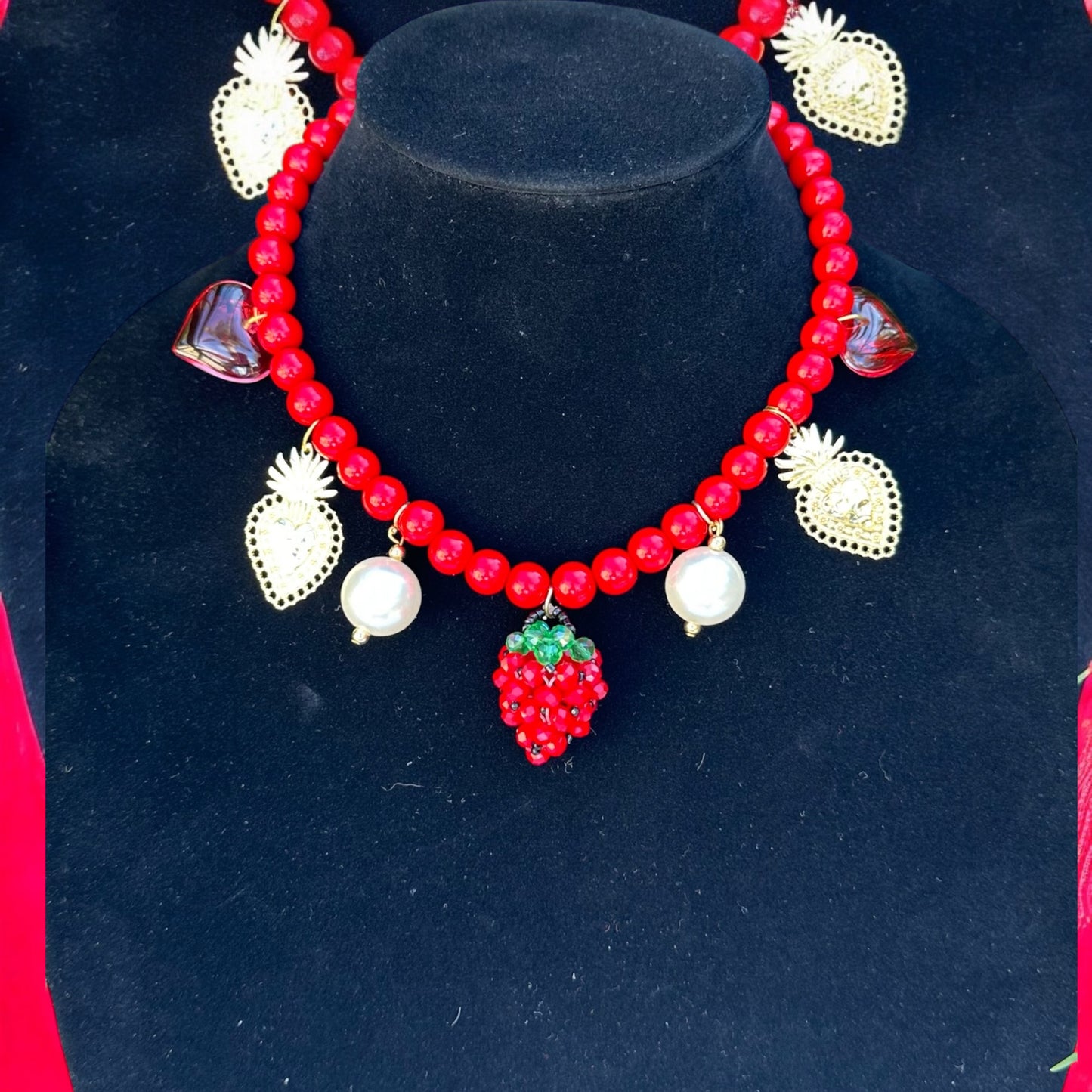 Strawberry w/ gold heart necklace