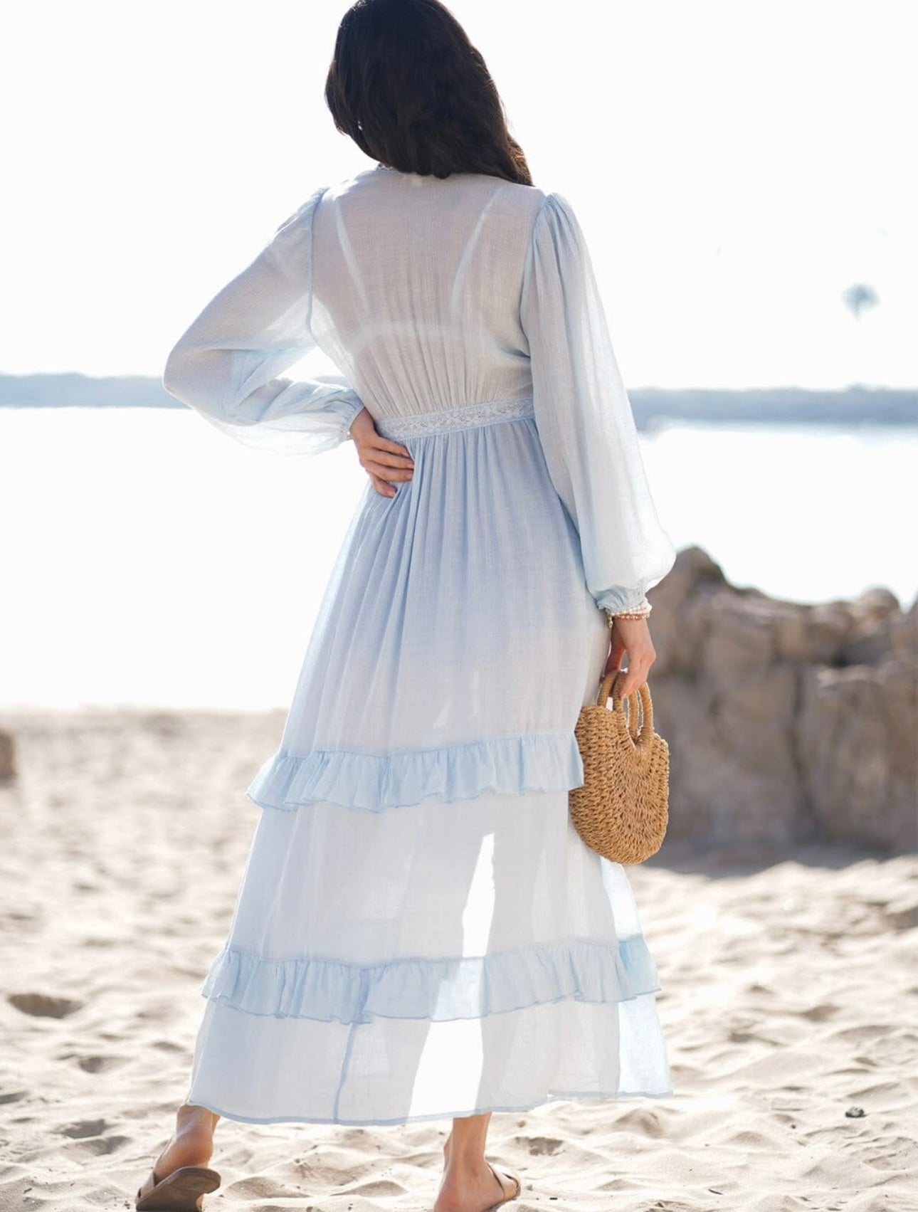 Light blue ruffle long cover up