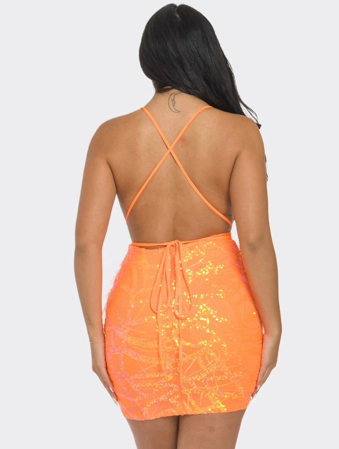 Orange Sequins Feather bodycon dress