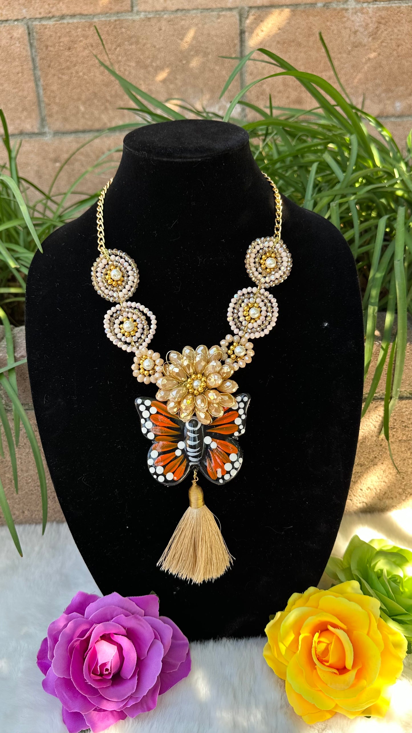 ORANGE/GOLD BUTTERFLY NECKLACE
