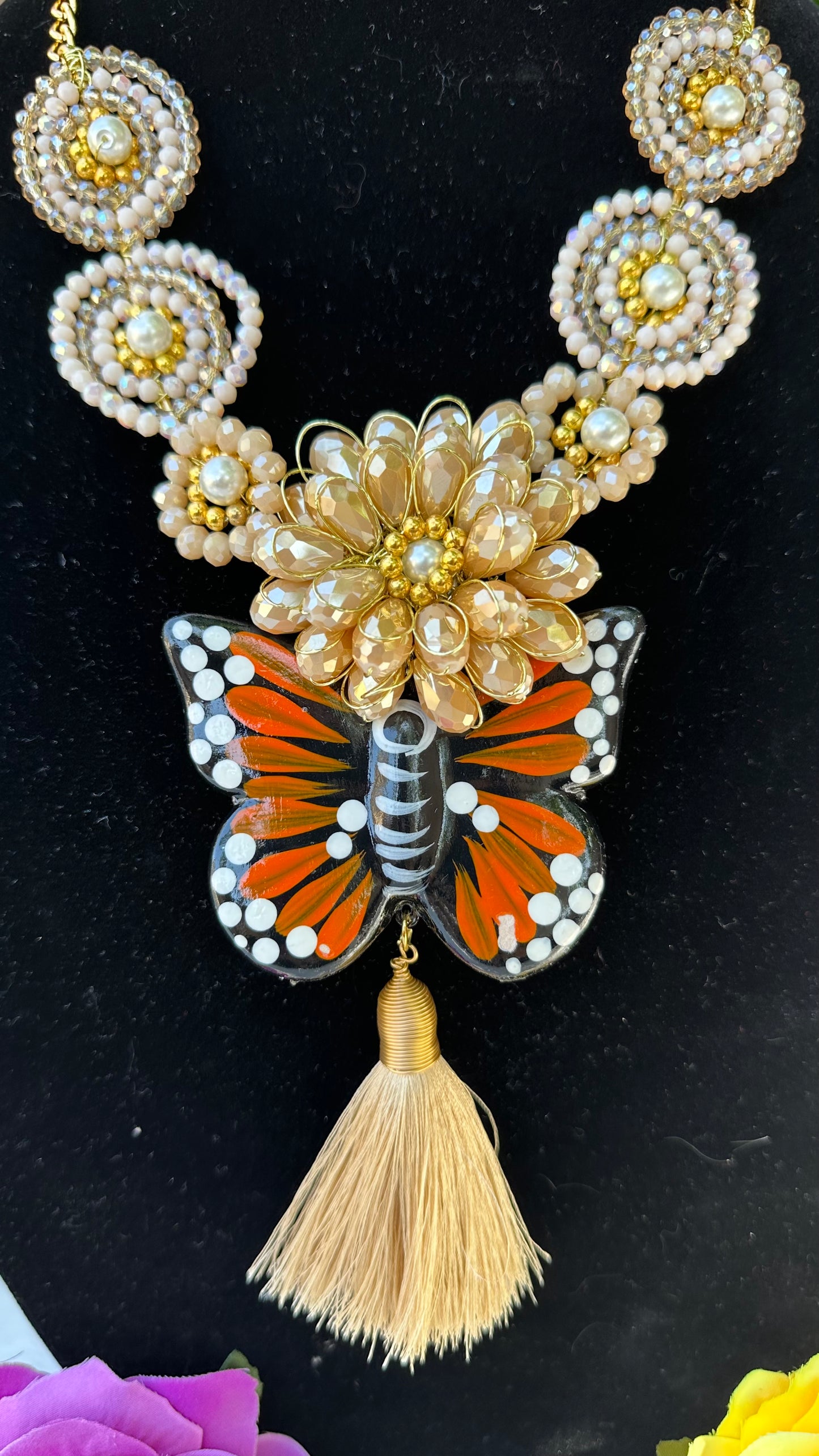 ORANGE/GOLD BUTTERFLY NECKLACE