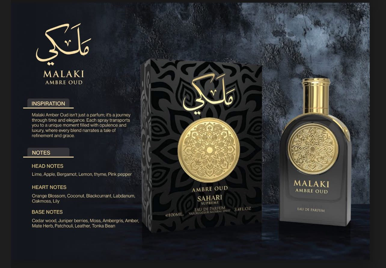 Men Malaki Amber Oud By Sahari Eau De Parfum 3.4 FL OZ 100ml Spray