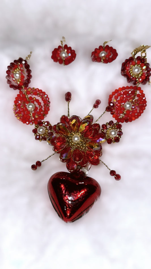 Glass red heart Necklace