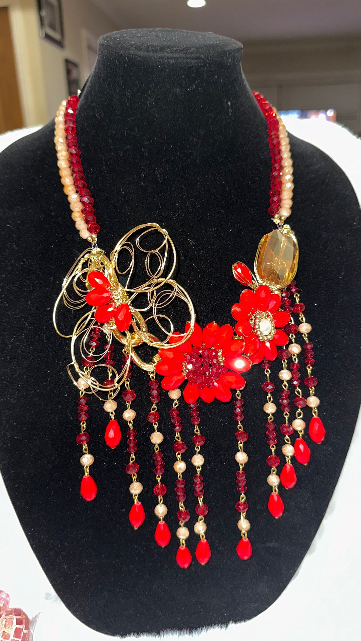 Red/Gold Alambrismo necklace