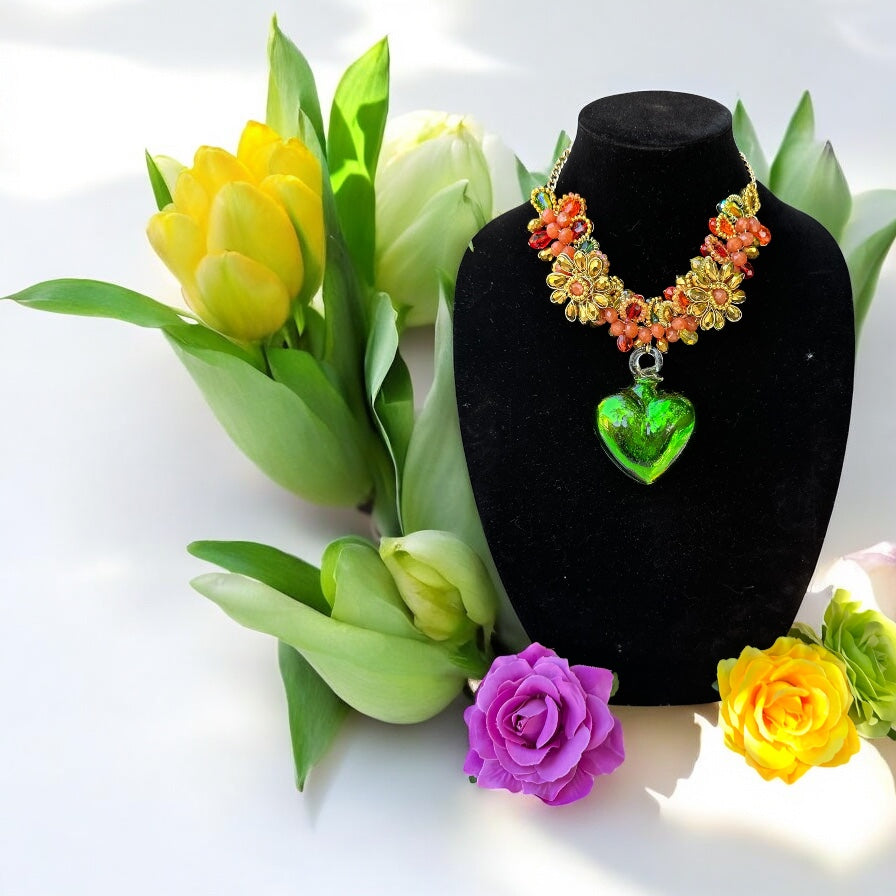 Green Corazon Vitral Necklace
