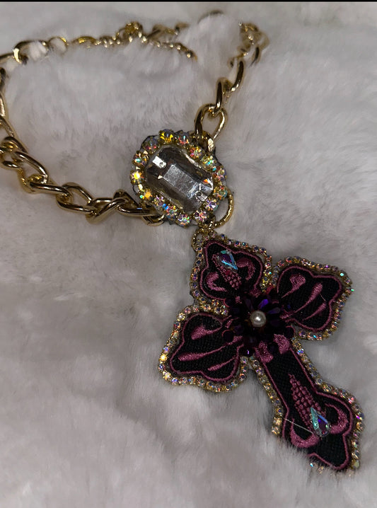 Embroidery Cross Necklace Set