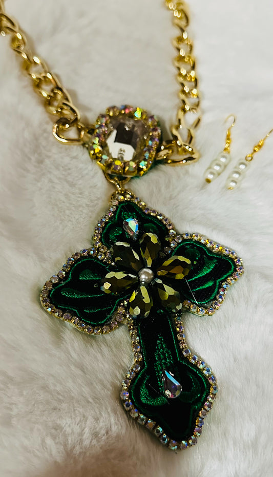 Embroidery Cross Necklace Set