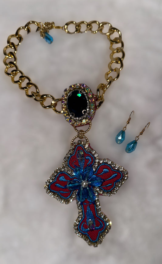 Embroidery Cross Necklace set