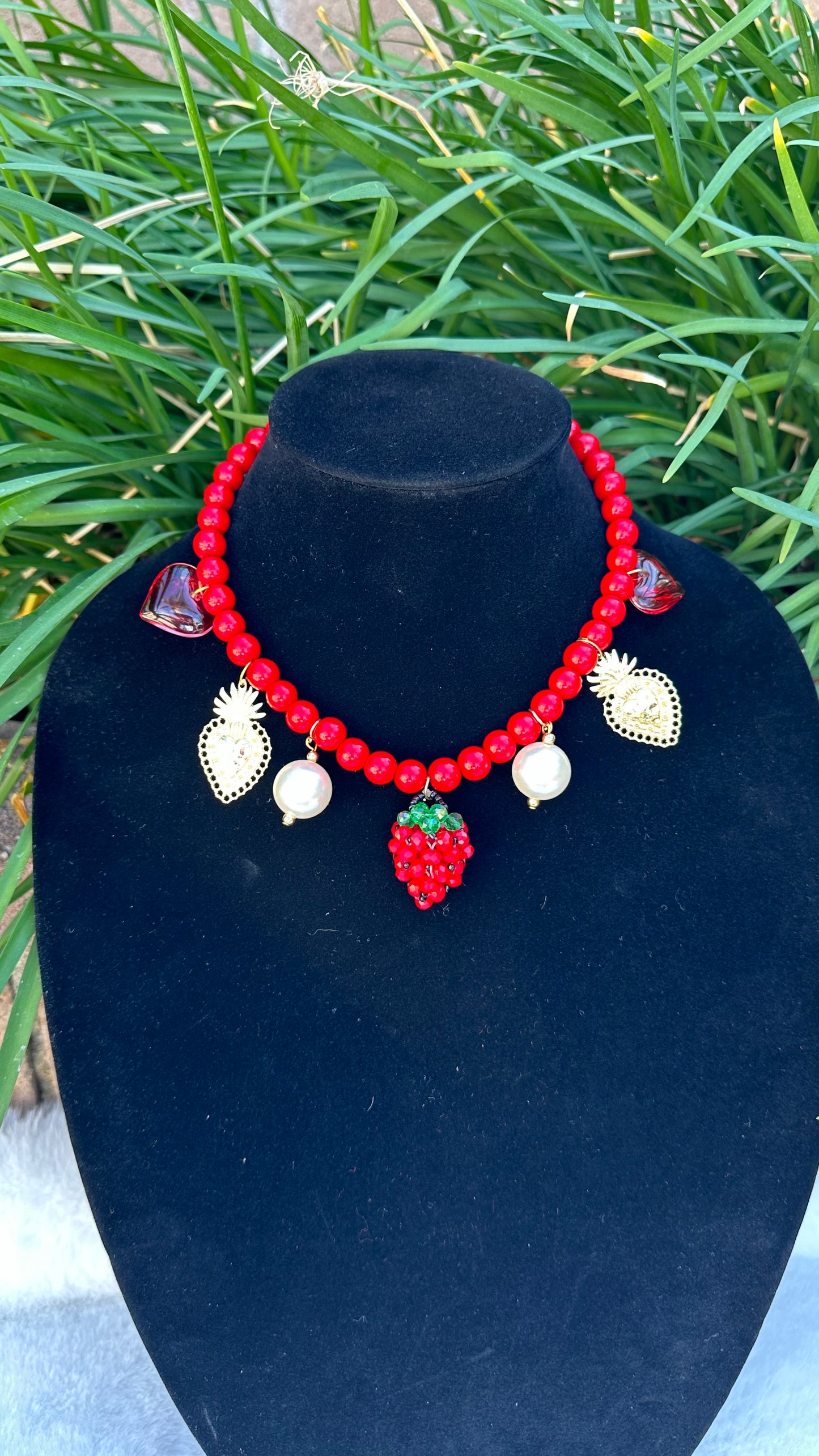 Strawberry w/ gold heart necklace