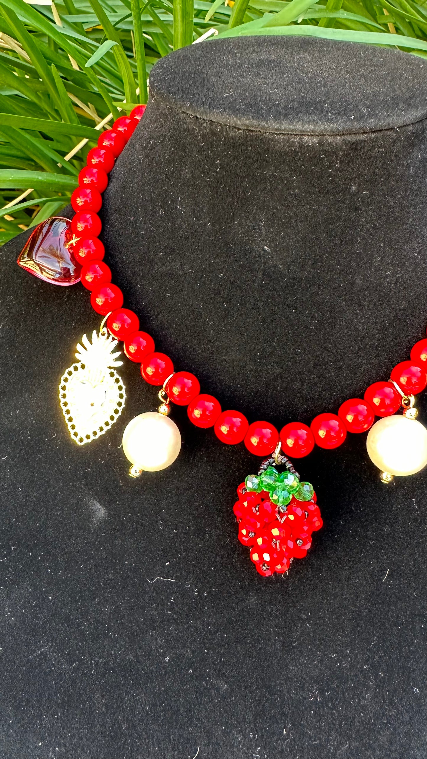 Strawberry w/ gold heart necklace