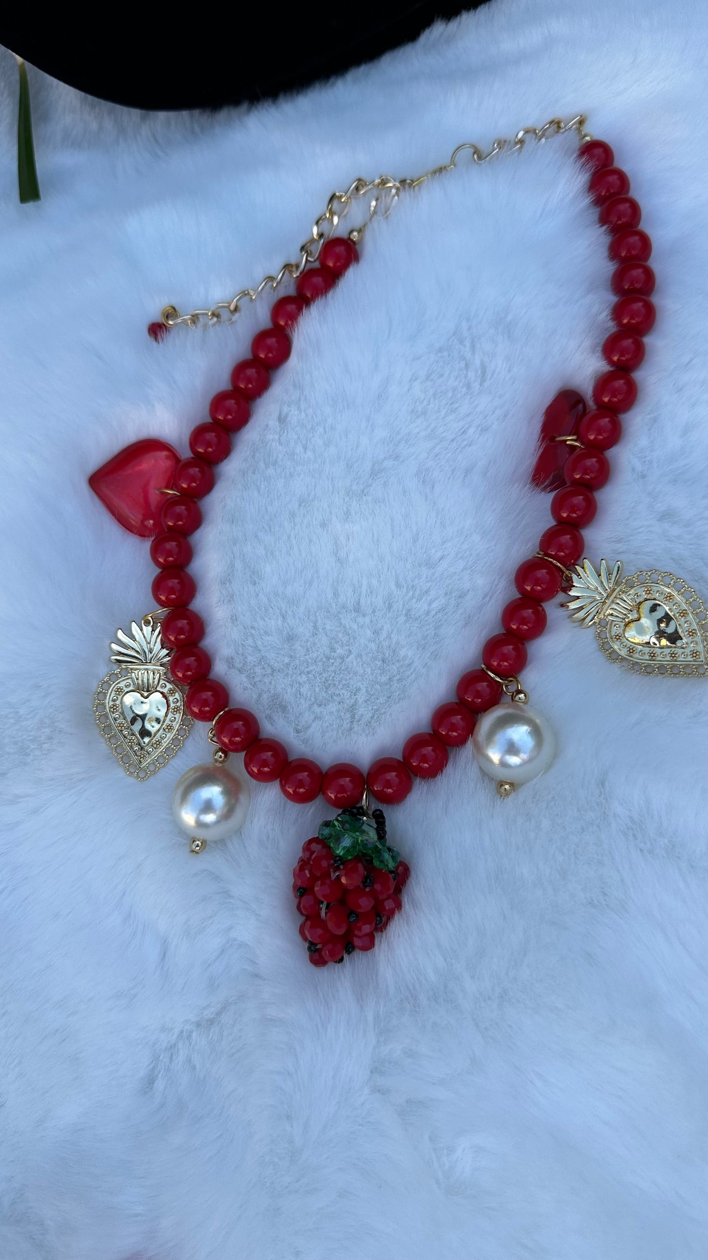 Strawberry w/ gold heart necklace