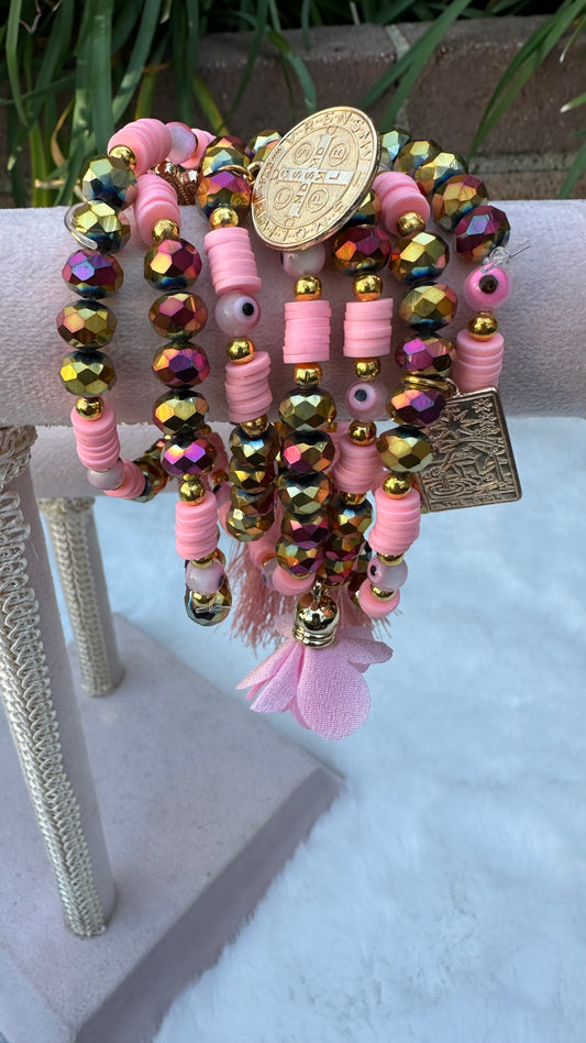 Pink Eye Evil Semanario Bracelet Set