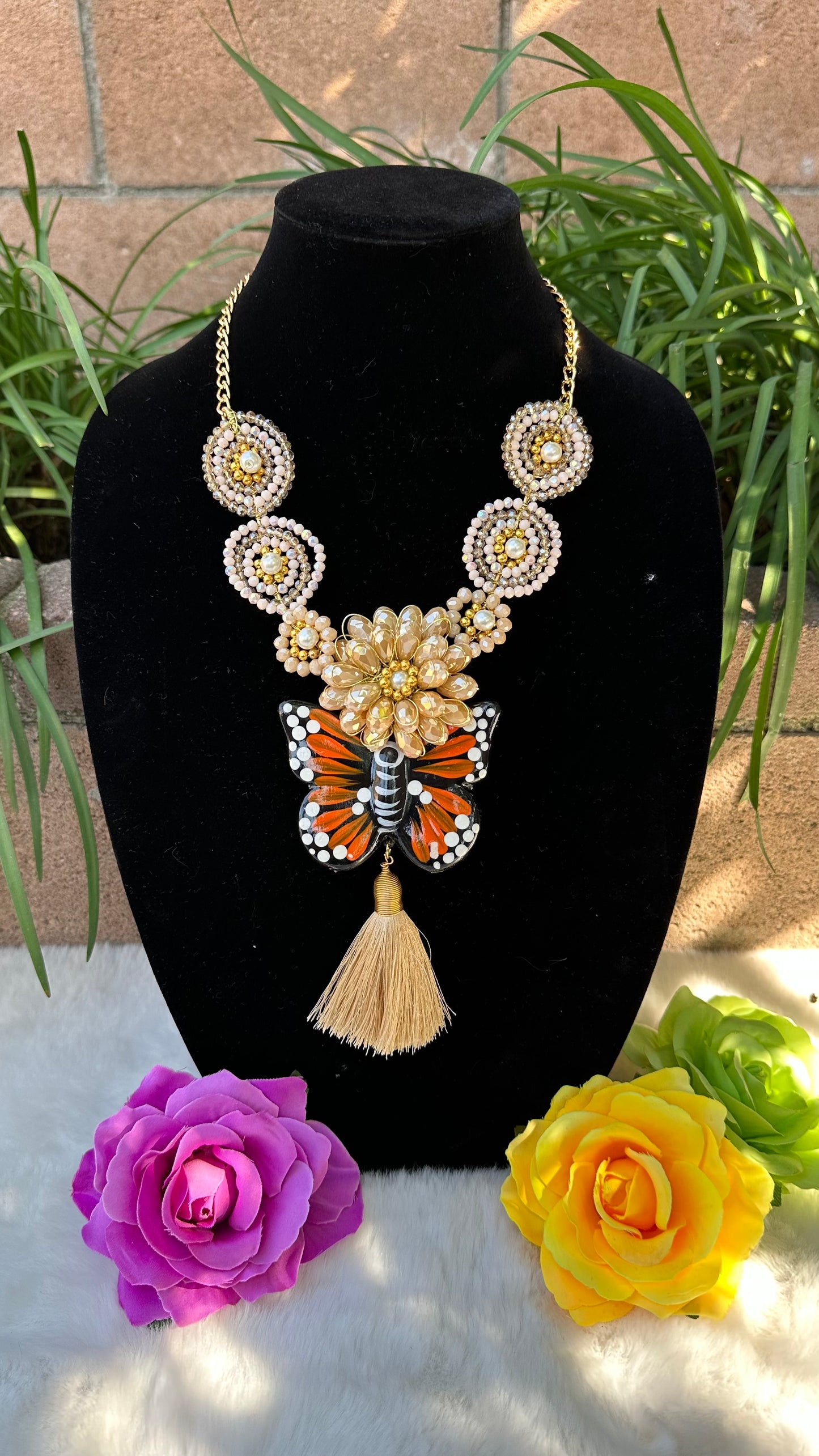 ORANGE/GOLD BUTTERFLY NECKLACE