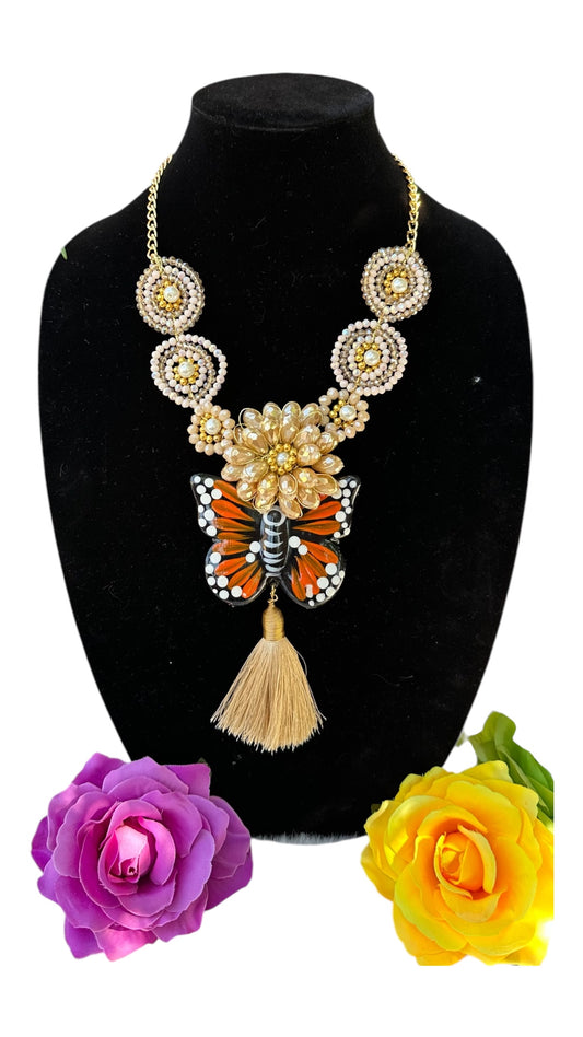 ORANGE/GOLD BUTTERFLY NECKLACE